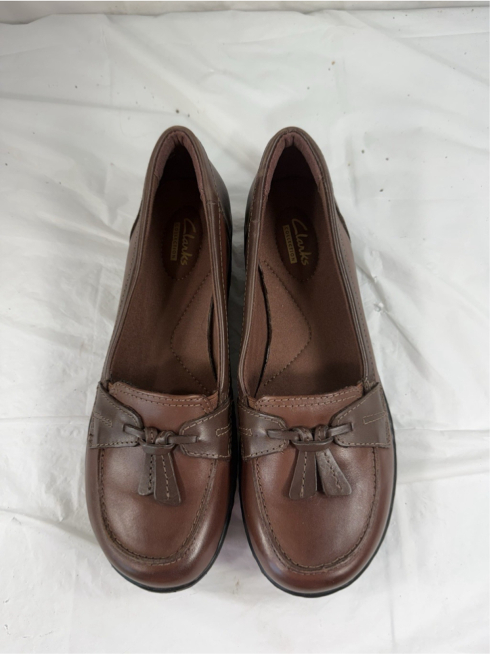 Clarks Womens Ashland Bubble Loafers Brown Leather Slip On Tassel Size 8.5 N new - Picture 10 of 15